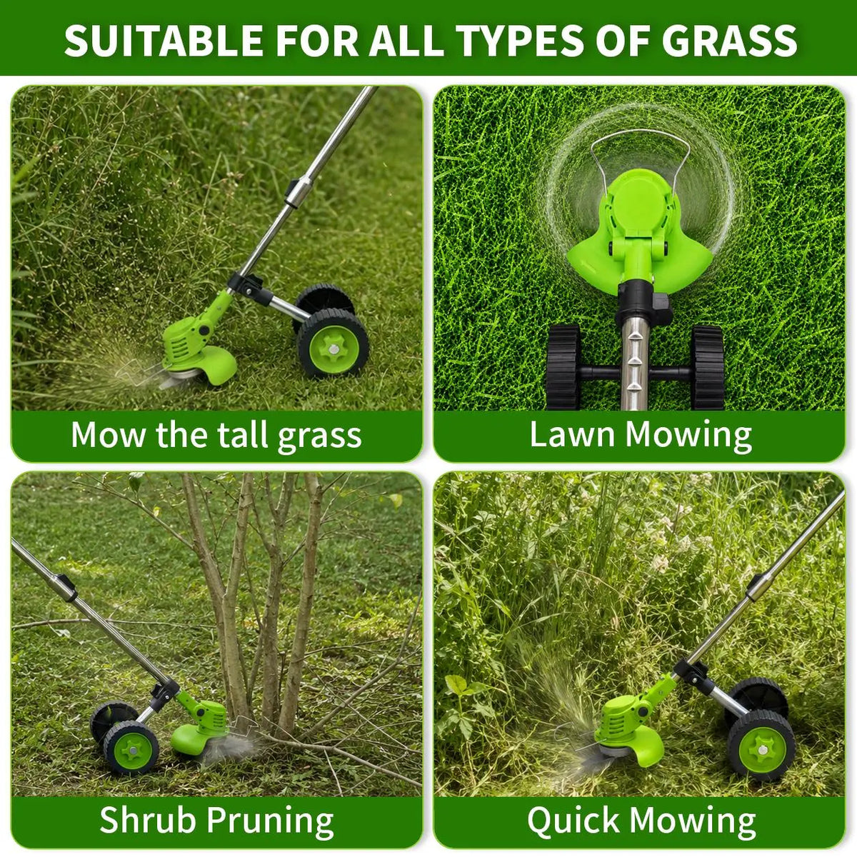 JQX 21V Cordless Weed Wacker with Wheels - 3-In-1 Electric String Trimmer, Edger & Lightweight Lawn Care Tool, Adjustable Handle, Tools and Gadgets for Garden Maintenance