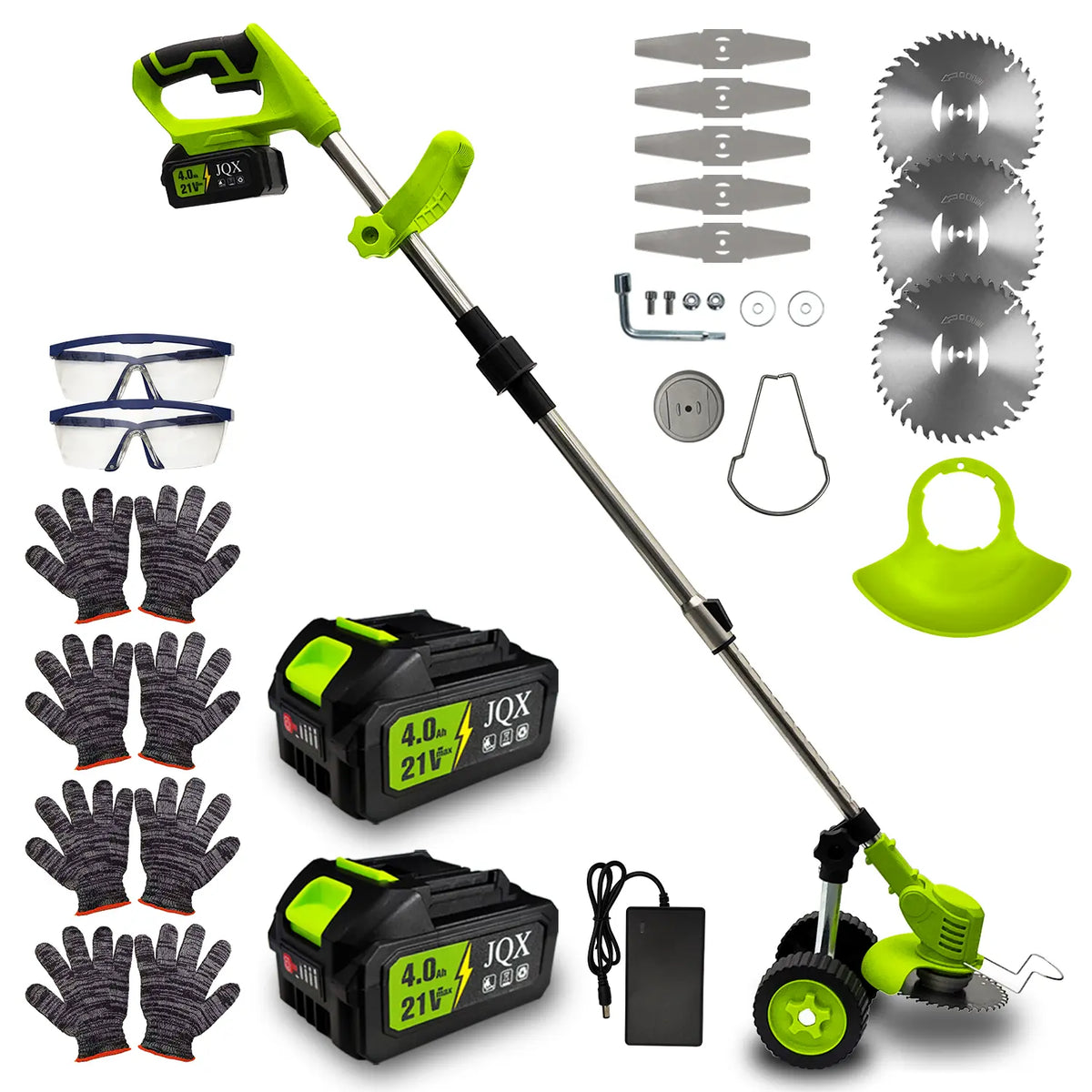 JQX 21V Cordless Weed Wacker with Wheels - 3-In-1 Electric String Trimmer, Edger & Lightweight Lawn Care Tool, Adjustable Handle, Tools and Gadgets for Garden Maintenance