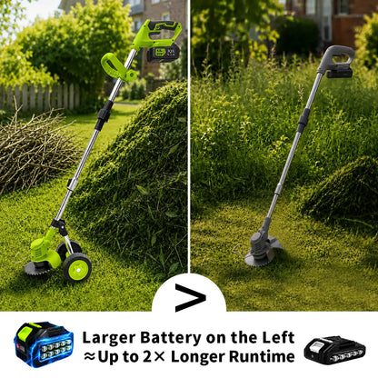 JQX 21V Cordless Weed Wacker with Wheels - 3-In-1 Electric String Trimmer, Edger & Lightweight Lawn Care Tool, Adjustable Handle, Tools and Gadgets for Garden Maintenance