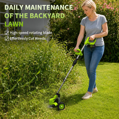 JQX 21V Cordless Weed Wacker with Wheels - 3-In-1 Electric String Trimmer, Edger & Lightweight Lawn Care Tool, Adjustable Handle, Tools and Gadgets for Garden Maintenance