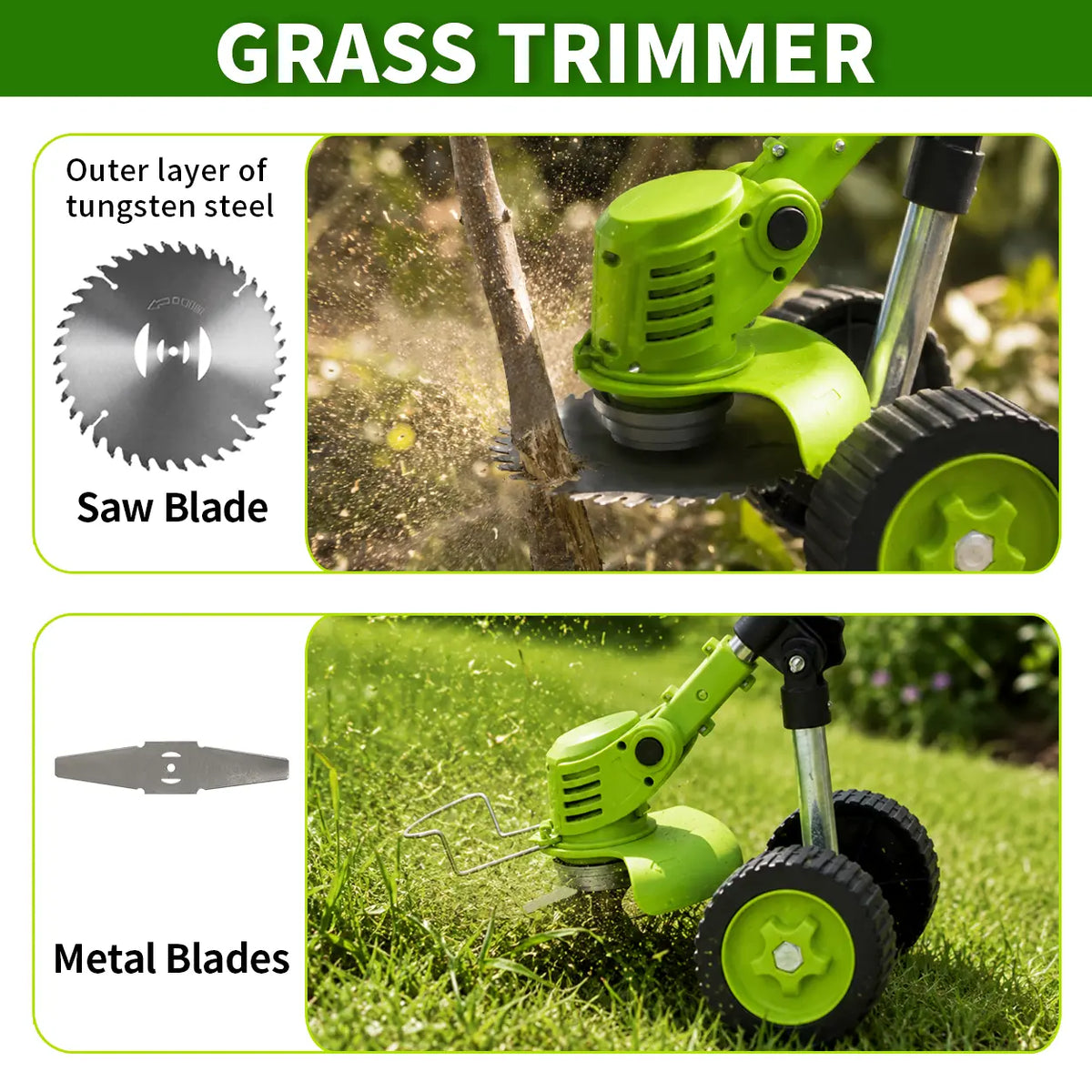 JQX 21V Cordless Weed Wacker with Wheels - 3-In-1 Electric String Trimmer, Edger & Lightweight Lawn Care Tool, Adjustable Handle, Tools and Gadgets for Garden Maintenance