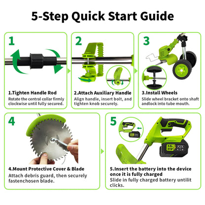 JQX 21V Cordless Weed Wacker with Wheels - 3-In-1 Electric String Trimmer, Edger & Lightweight Lawn Care Tool, Adjustable Handle, Tools and Gadgets for Garden Maintenance
